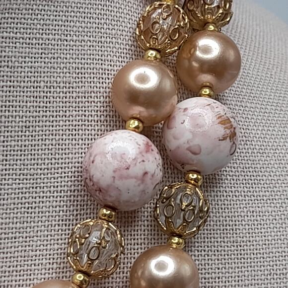 Vintage Deauville Art Bead Necklace, Faux Pearl Beads, Pink White Gold, 1960s - Picture 7 of 11